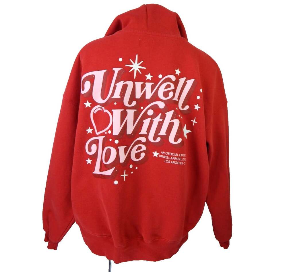 Unwell Women's Large Hoodie Red Embroidered Graphic With Love Sweatshirt